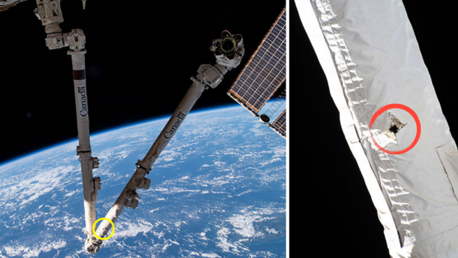 Consecuencias de la basura espacial: un pequeño objeto golpea un brazo robótico de la Estación Espacial Internacional