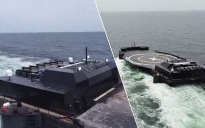 Musk muestra la nueva plataforma robótica de SpaceX para aterrizaje de cohetes en el mar